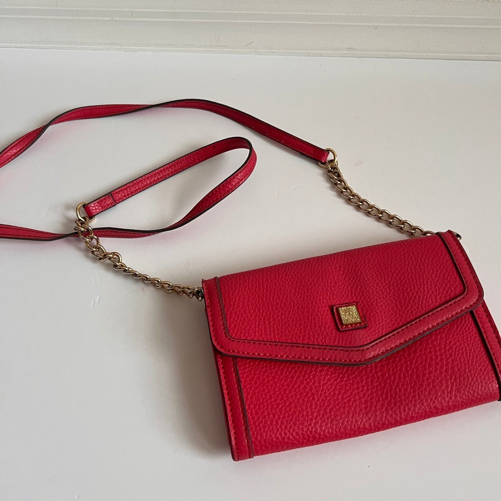 Anne Klein Hot Pink Crossbody Bag Chain‎ Strap Flap Wallet Handbag Purse